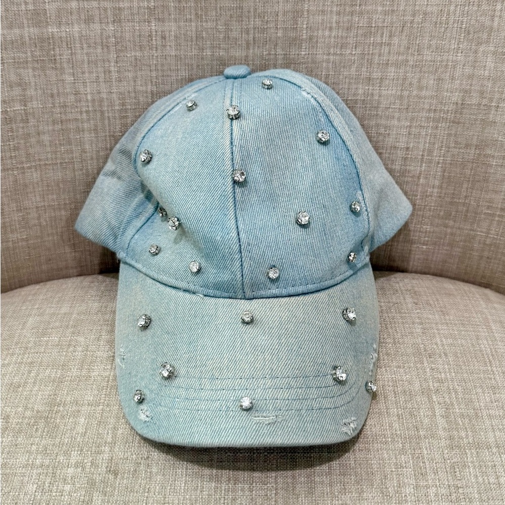 ALDO Rhinestone Studded Light Wash Denim Baseball Cap